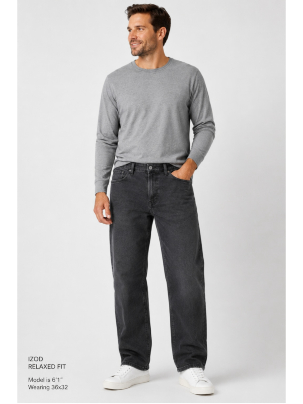 IZOD Mens Jeans 36x32 Relaxed Fit Comfort Stretch Straight Leg Black NWT